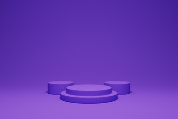 3D rendering purple colour minimal concept cylinder pedestal or podium for product showcase display on empty background. 3D mockup illustration