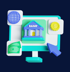 Internet Banking 3D Icon Illustration