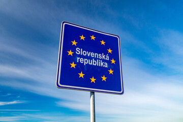 Republic of Slovakia border sign on Czech-Slovak border.
