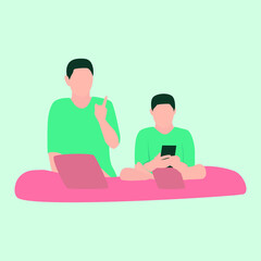 Monitoring Kids using Gadget Vector Illustration