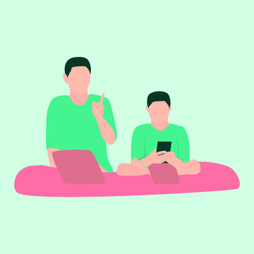 Monitoring Kids using Gadget Vector Illustration