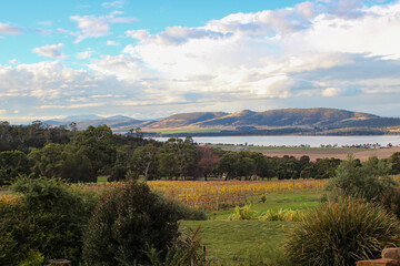 Naklejka premium autumn landscape with mountains and sky
