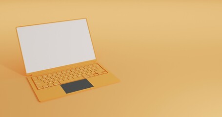 Fototapeta na wymiar yellow laptop computer with blank white screen isolated on yellow background high resolution 8k JPEG 3d illustration