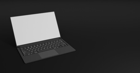 Gray laptop computer with blank white screen isolated on black background high resolution 8k JPEG 3d illustration