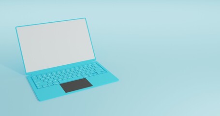 Sky color laptop computer with blank white screen isolated on sky color background high resolution 8k JPEG 3d illustration