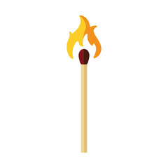 A colored burning match. A match is a stick made of combustible material, equipped with an incendiary head, which serves to produce an open fire. Vector illustration isolated on a white background.