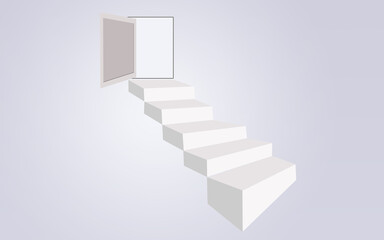 white staircase abstract illustration to open door open on gray background