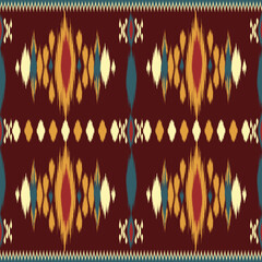 Seamless abstract ikat Repeating Pattern Ogee Abstract Red background for Fabric textile design, wallpaper, surface textures, wrapping paper.