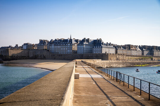 Saint-Malo city view from the lighthouse pier, Brittany, France