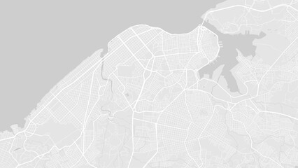 White and light grey Havana city area vector background map, roads and water illustration. Widescreen proportion, digital flat design.