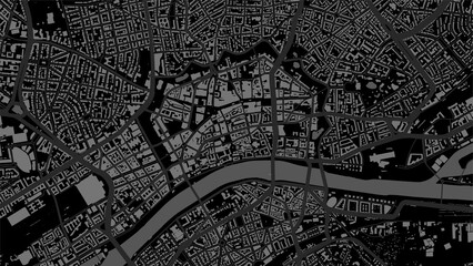 Dark black Frankfurt am Main City area vector background map, streets and water cartography illustration. - obrazy, fototapety, plakaty