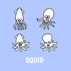 vector cute squid cartoon icon illustration