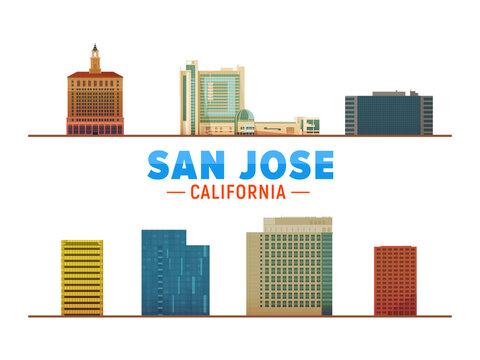 San Jose California city landmarks isolated object. Main building. Business travel and tourism concept with modern buildings. Image for presentation, banner, web site.