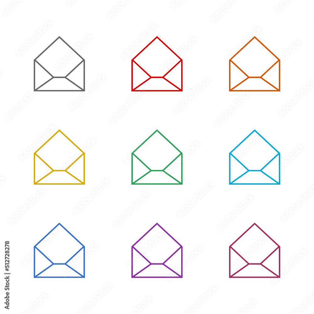 Poster email message envelope icon isolated on white background. set icons colorful