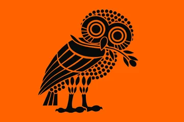 Wall murals Owl Cartoons Ancient flag of Athens polis vector silhouette illustration. City state symbol in ancient Greece. Owl of Athena, patron of Athens.