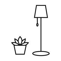 Two items, a floor lamp and a house plant, contour drawing