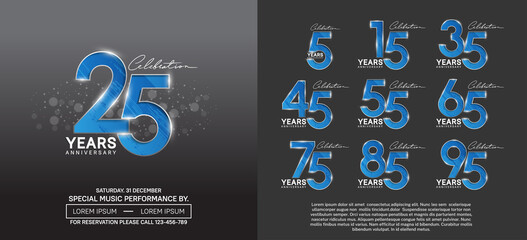 set of anniversary logotype modern pop art style color for celebration
