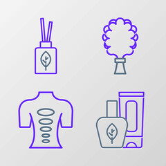 Set line Ointment cream tube, Massage stone therapy, Sauna broom and Aroma diffuser icon. Vector