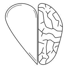Hand drawn halves of the heart and brain. Abstract representation of the cooperation of intelligence and emotions.Vector