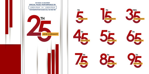 set of anniversary logotype modern pop art style color for celebration