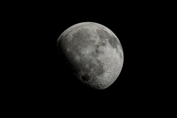 Moon in space. Half Moon background. Earth satelite.
