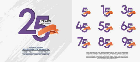 set of anniversary logotype modern pop art style color for celebration