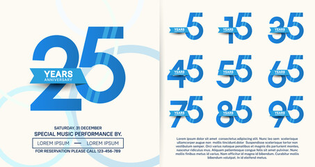set of anniversary logotype modern pop art style color for celebration - obrazy, fototapety, plakaty