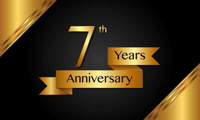 7th anniversary logo with golden ribbon for booklets, leaflets, magazines, brochure posters, banners, web, invitations or greeting cards. Vector illustrations.