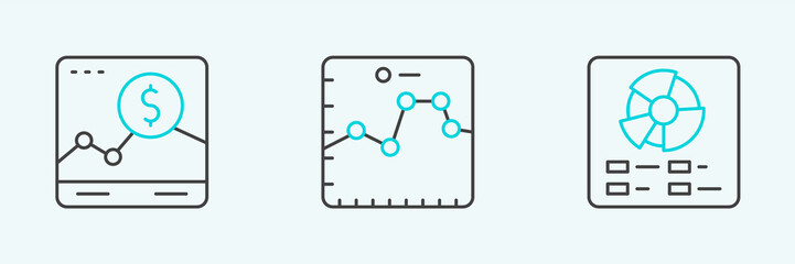Set line Pie chart infographic, Website with growth and Browser icon. Vector