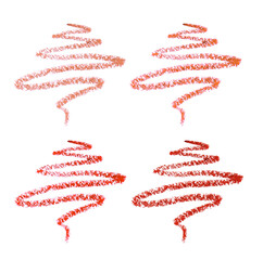 Set with strokes of different beautiful lip pencils on white background