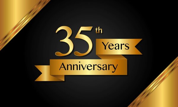 35th anniversary logo with golden ribbon for booklets, leaflets, magazines, brochure posters, banners, web, invitations or greeting cards. Vector illustrations.