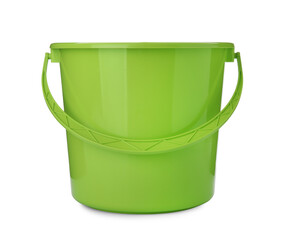 Empty green bucket for cleaning isolated on white