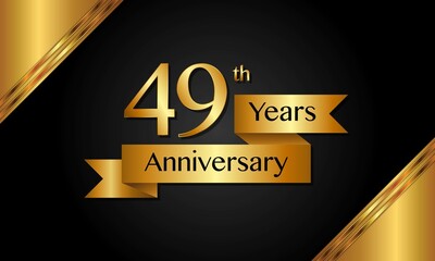 49th anniversary logo with golden ribbon for booklets, leaflets, magazines, brochure posters, banners, web, invitations or greeting cards. Vector illustrations.