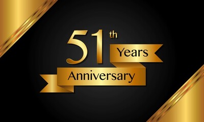 51th anniversary logo with golden ribbon for booklets, leaflets, magazines, brochure posters, banners, web, invitations or greeting cards. Vector illustrations.