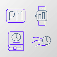 Set line Time flies on the clock, for book, Smartwatch and Day time icon. Vector