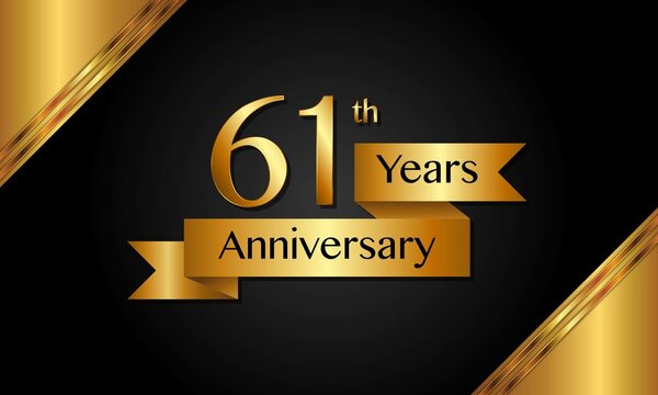 61th anniversary logo with golden ribbon for booklets, leaflets, magazines, brochure posters, banners, web, invitations or greeting cards. Vector illustrations.
