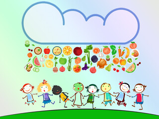 Obraz na płótnie Canvas happy kids, food for kids