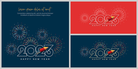 Fototapeta na wymiar Happy new year 2023 with line number and rocket firework concept