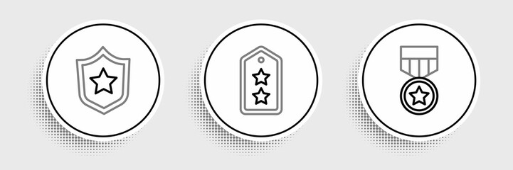 Set line Military reward medal, and rank icon. Vector