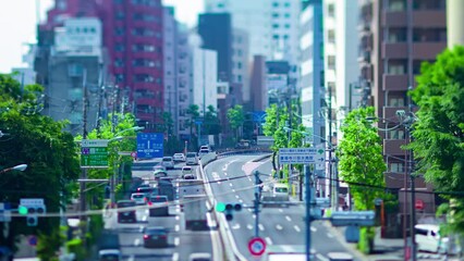 A timelapse of the miniature traffic jam at the urban street in Tokyo panning