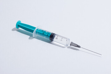 Disposable plastic syringe prepared for injection and vaccination in the hospital. The concept of medicine and health