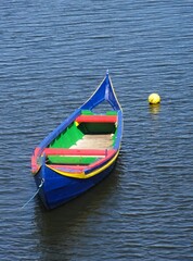 Fototapeta na wymiar Traditional wooden fishing boat in Constancia, Centro - Portugal 