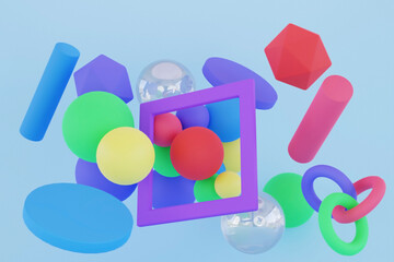 3d Geometric shapes colorful background