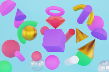 3d Geometric shapes colorful background