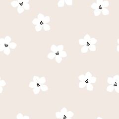 Seamless vector vintage pattern. cute white flowers . Light beige background. fashionable print for textiles, wallpaper and packaging. anchor