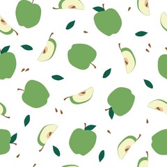 Seamless vector fruit pattern . green apples. White background. fashionable print for textiles, wallpaper and packaging. anchor