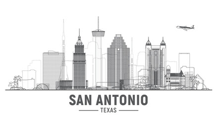 San Antonio Texas (United States) line skyline vector. Stroke trendy illustration. - obrazy, fototapety, plakaty