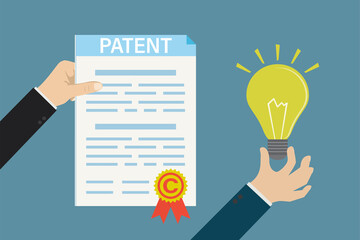 Bureau clerk grants patent for new idea. Intellectual property paper document. Patent protection, copyright reserved or product trademark that cannot copy. Protect business ideas.