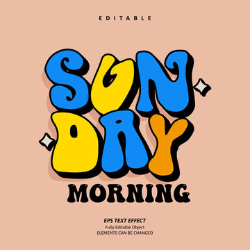 Editable Text Effect Premium Vector Design Of Memphis Retro Sun Day Groovy Style Type For T-shirt Custom Printing, Sticker, Poster, Decoration, Event Title, Headline