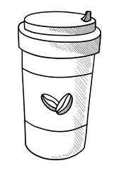 VECTOR ILLUSTRATION OF A PAPER CUP WITH COFFEE ISOLATED ON A WHITE BACKGROUND. DOODLE DRAWING BY HAND